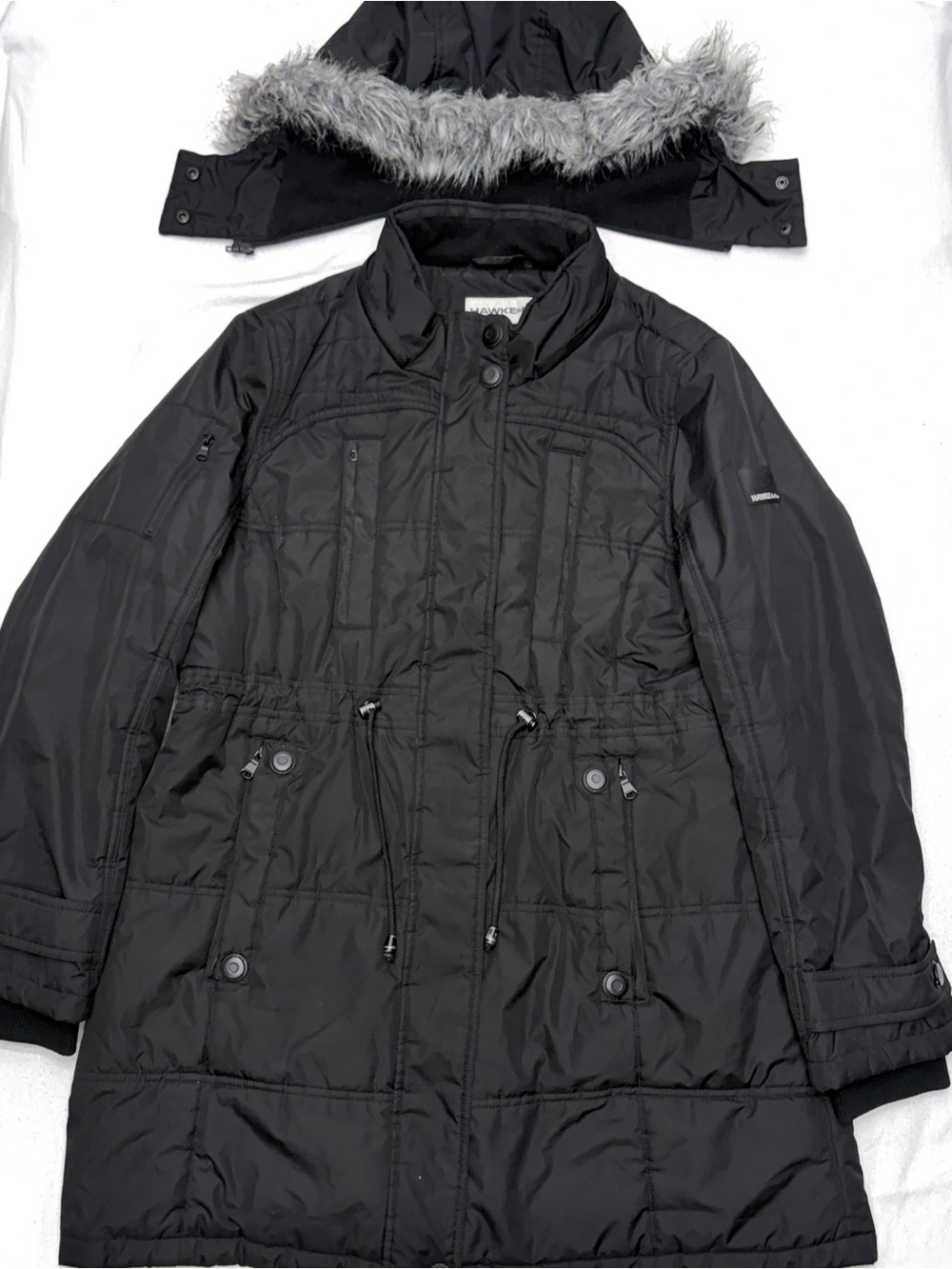 Hawke & Co Hooded Puffer Parka Womens XL Black Faux Fur Coat